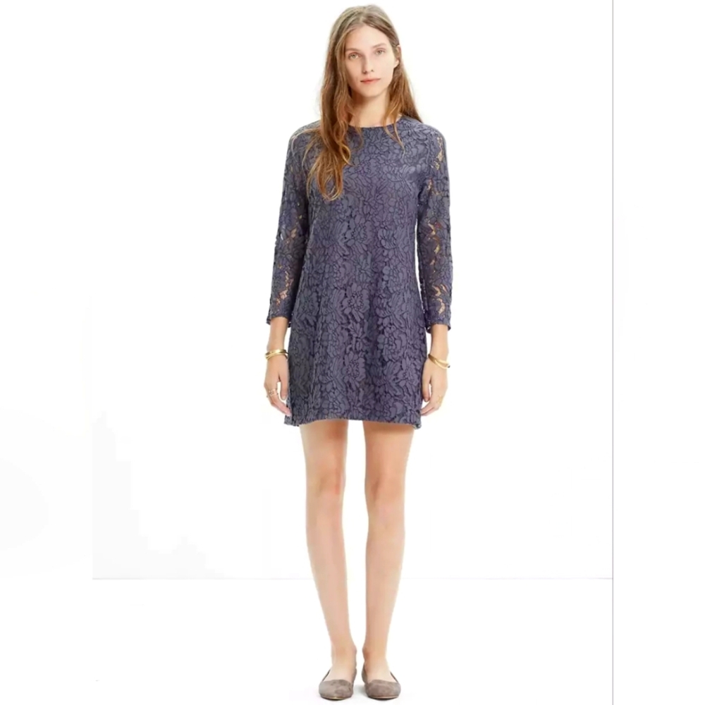 Madewell Floral Lace Gray Shift Dress Size 4